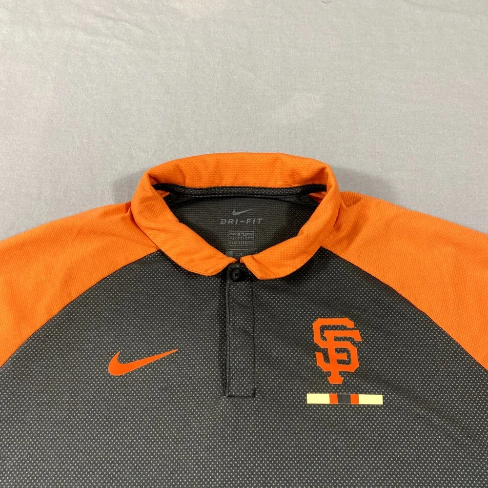 Nike San Francisco Giants Polo Shirt Mens Large Gray Orange MLB Baseball Dri-Fit